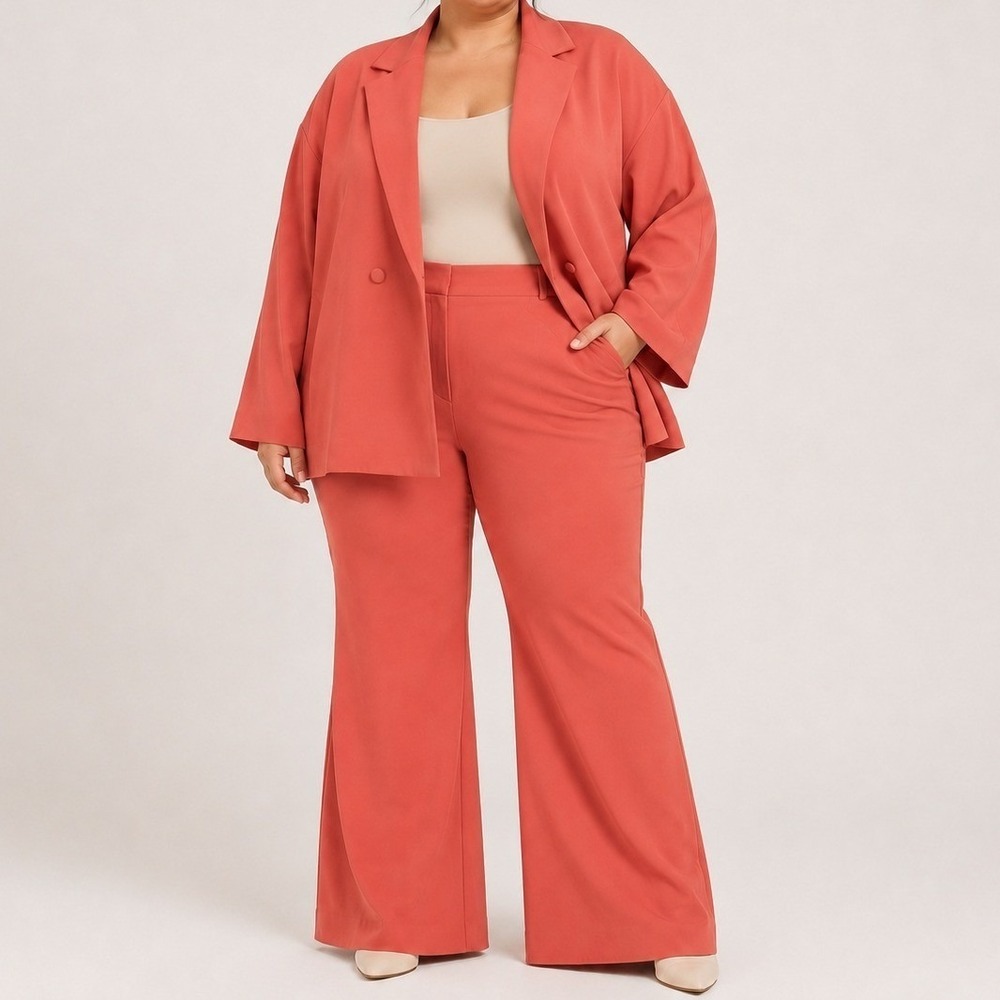 ASOS LUXE Curve Terracotta Orange Tailored Blazer and Flare Pants Suit Set US 20